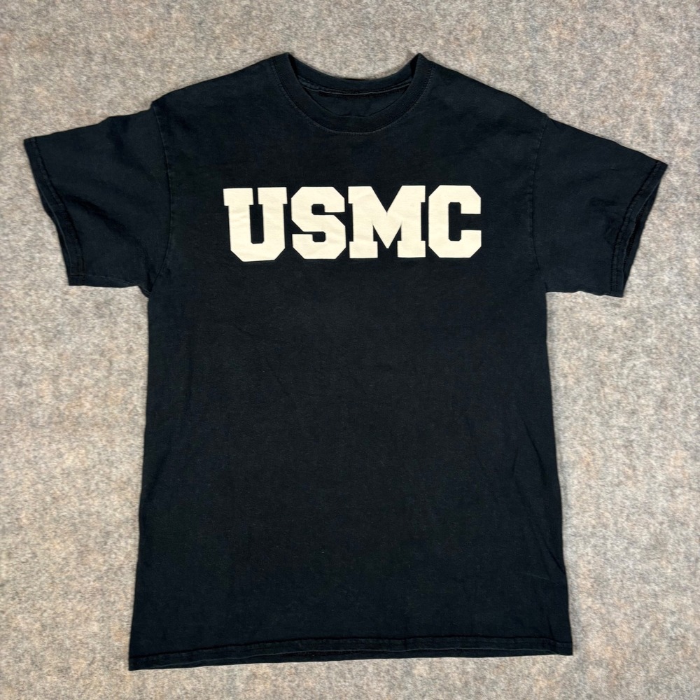 VTG USMC T-Shirt‎ Mens M Black Graphic Military US Marine Corps Cotton Tee